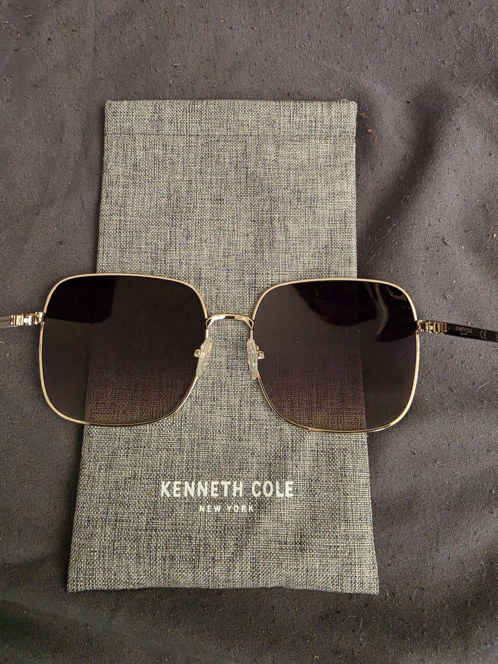 Kenneth Cole Gold Frame Oversized Square Sunglasses - Black Gradient Lenses - Picture 5 of 5